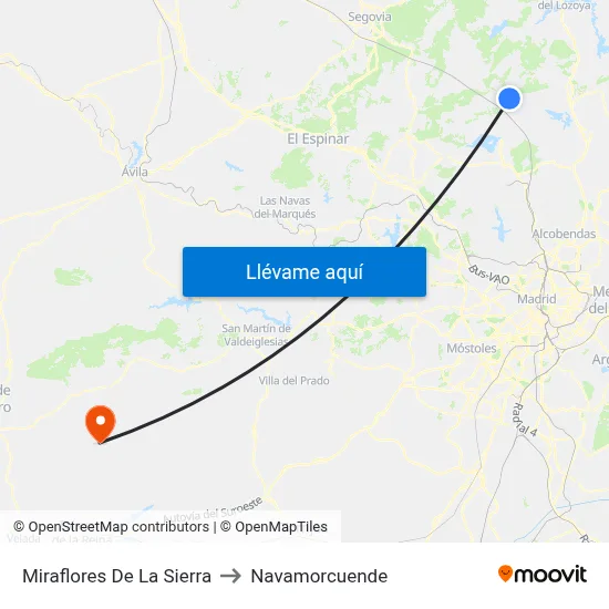 Miraflores De La Sierra to Navamorcuende map