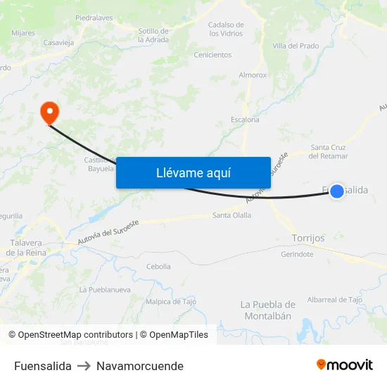 Fuensalida to Navamorcuende map