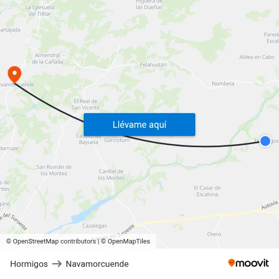 Hormigos to Navamorcuende map