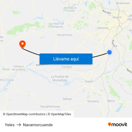 Yeles to Navamorcuende map