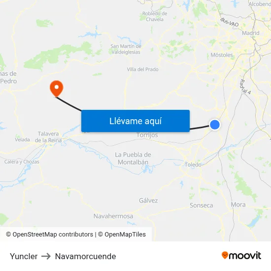 Yuncler to Navamorcuende map