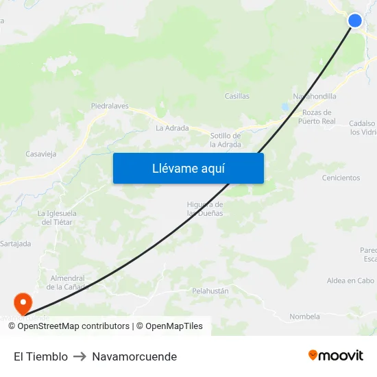 El Tiemblo to Navamorcuende map