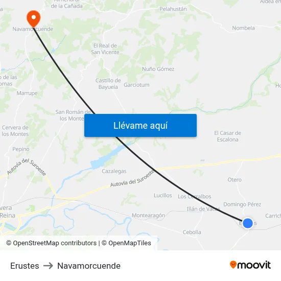 Erustes to Navamorcuende map