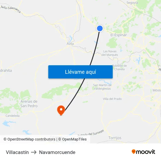 Villacastín to Navamorcuende map