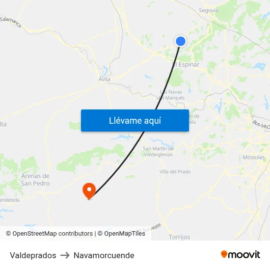 Valdeprados to Navamorcuende map
