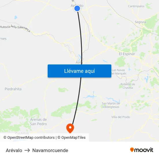 Arévalo to Navamorcuende map