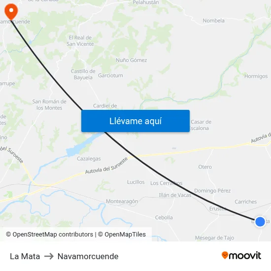 La Mata to Navamorcuende map