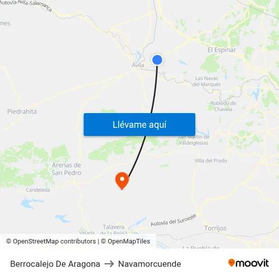 Berrocalejo De Aragona to Navamorcuende map