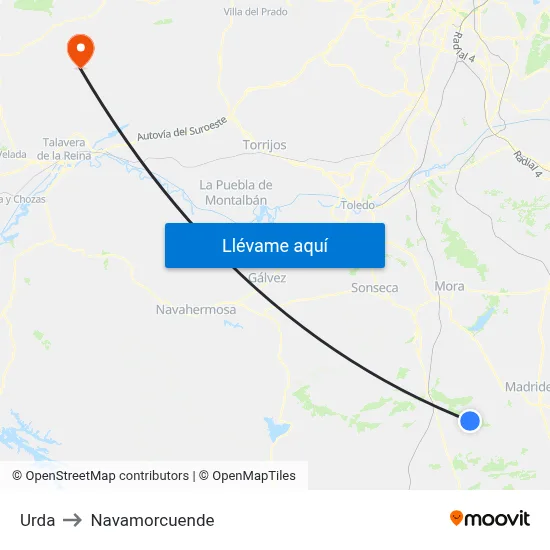 Urda to Navamorcuende map
