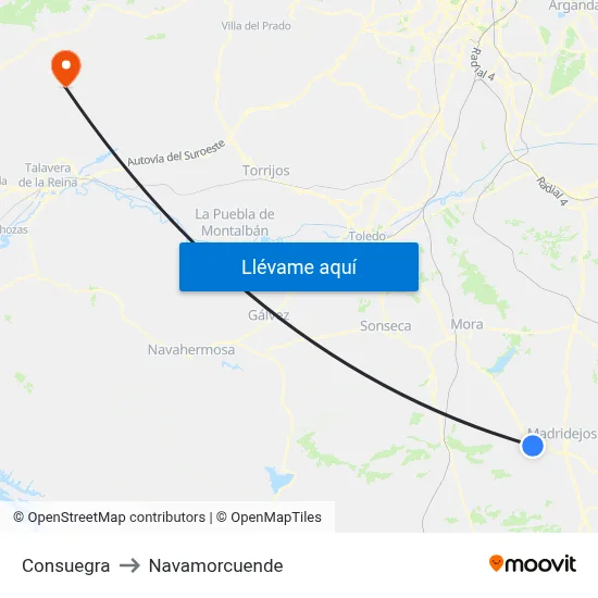 Consuegra to Navamorcuende map