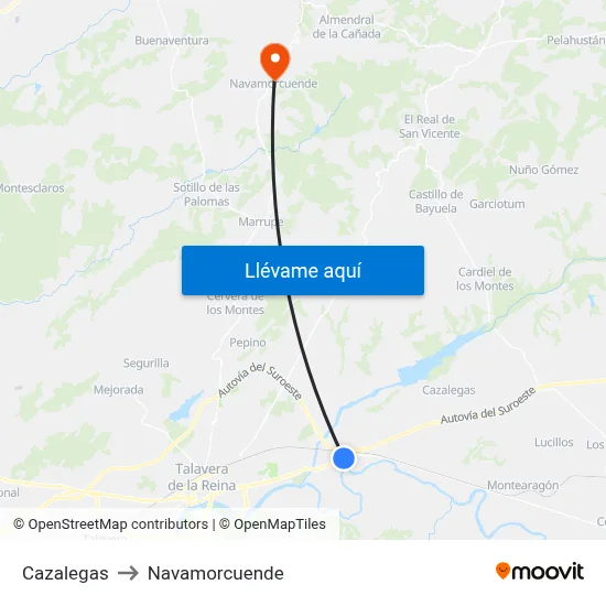 Cazalegas to Navamorcuende map