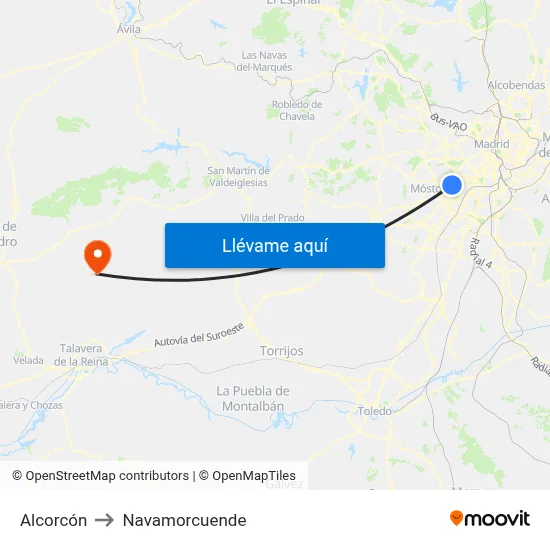 Alcorcón to Navamorcuende map