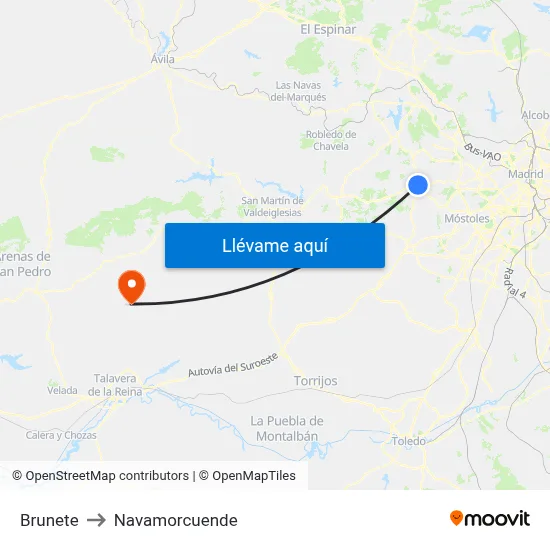Brunete to Navamorcuende map