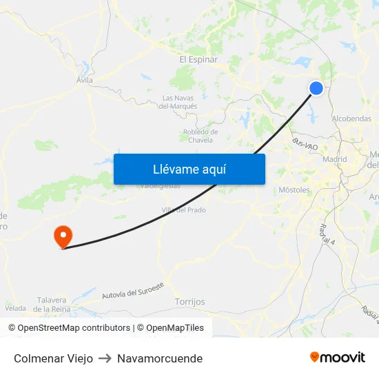 Colmenar Viejo to Navamorcuende map