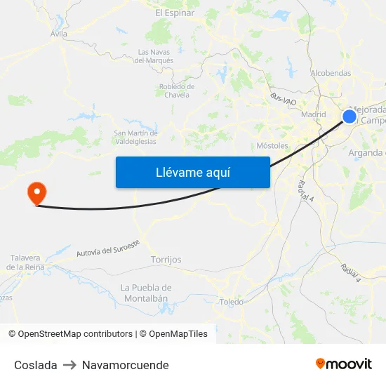 Coslada to Navamorcuende map