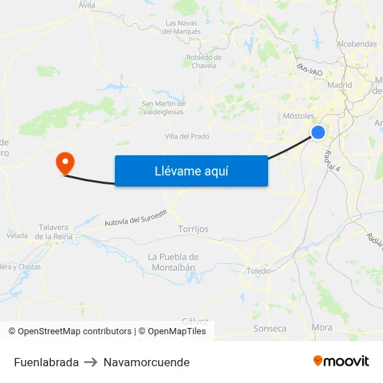 Fuenlabrada to Navamorcuende map