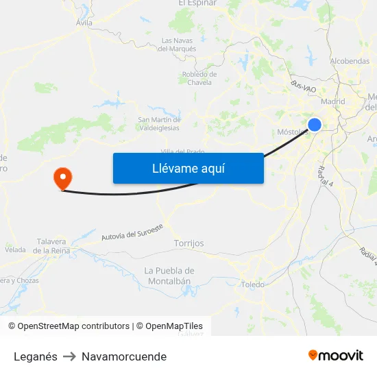 Leganés to Navamorcuende map