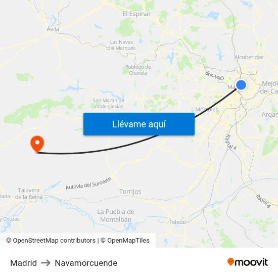 Madrid to Navamorcuende map