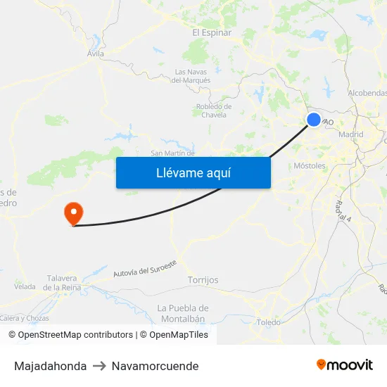 Majadahonda to Navamorcuende map