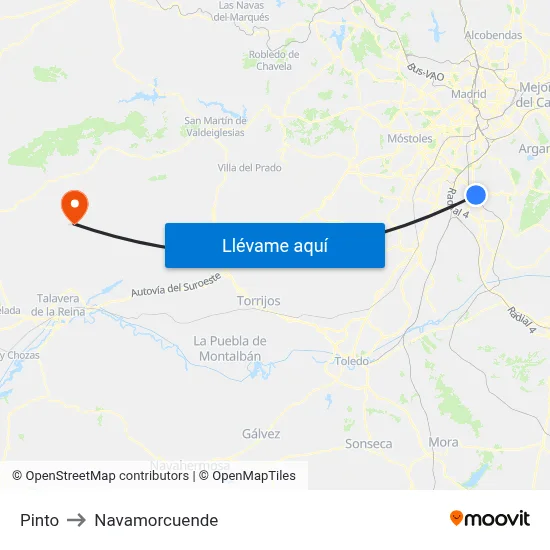 Pinto to Navamorcuende map