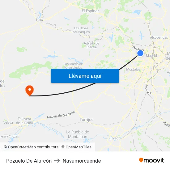 Pozuelo De Alarcón to Navamorcuende map