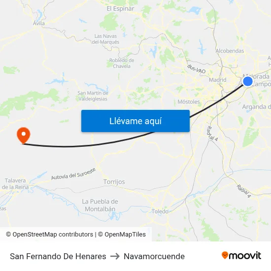 San Fernando De Henares to Navamorcuende map
