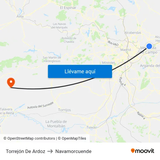 Torrejón De Ardoz to Navamorcuende map