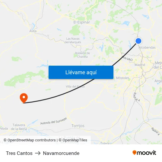 Tres Cantos to Navamorcuende map