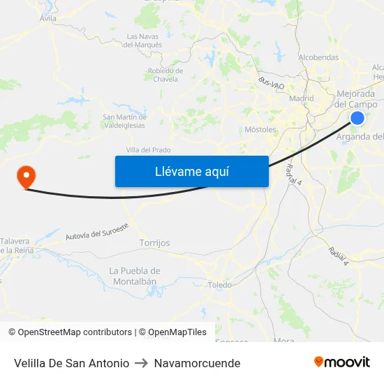 Velilla De San Antonio to Navamorcuende map