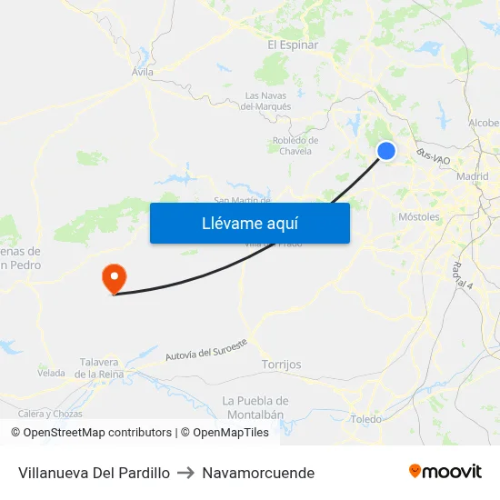 Villanueva Del Pardillo to Navamorcuende map