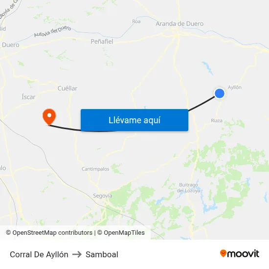Corral De Ayllón to Samboal map
