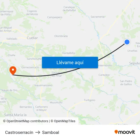Castroserracín to Samboal map
