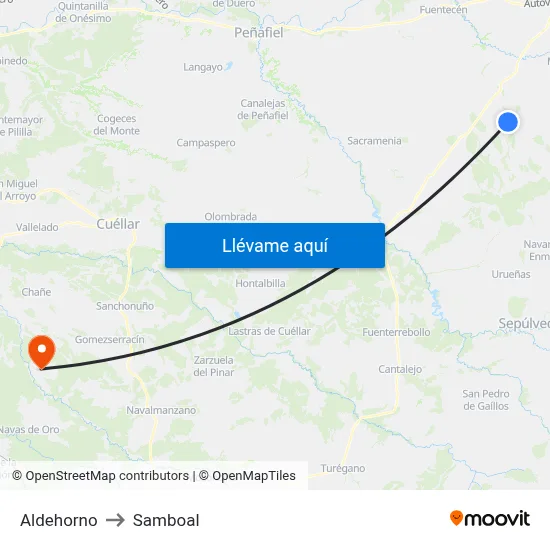 Aldehorno to Samboal map