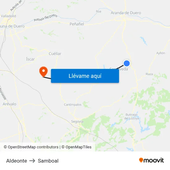 Aldeonte to Samboal map