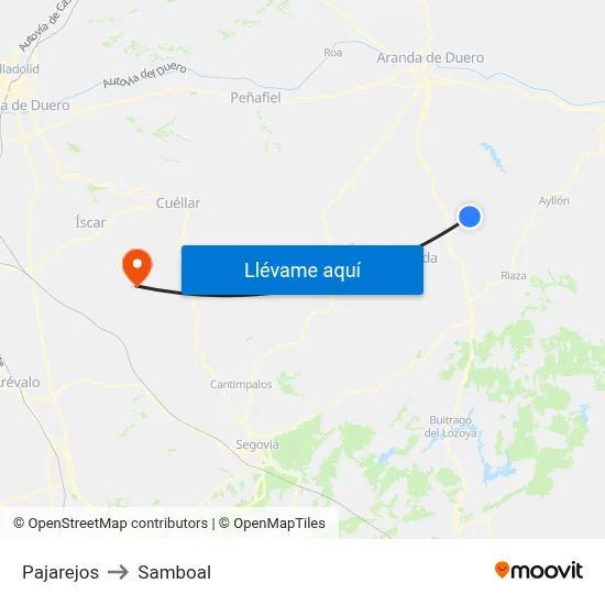 Pajarejos to Samboal map