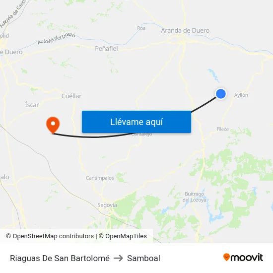 Riaguas De San Bartolomé to Samboal map
