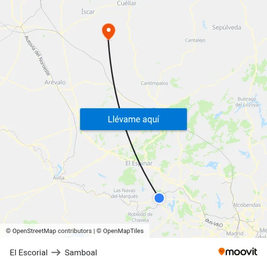 El Escorial to Samboal map