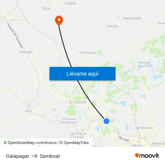 Galapagar to Samboal map