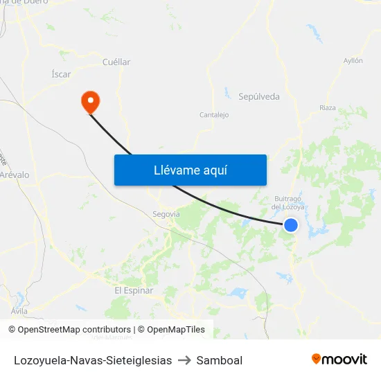 Lozoyuela-Navas-Sieteiglesias to Samboal map