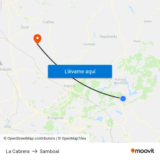 La Cabrera to Samboal map