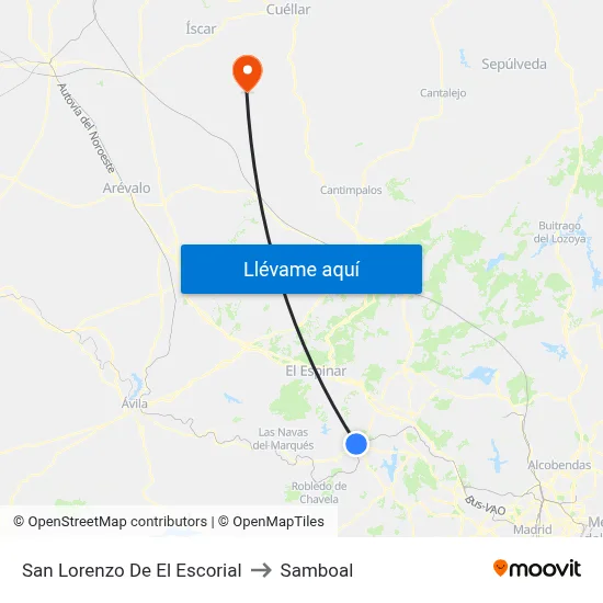 San Lorenzo De El Escorial to Samboal map