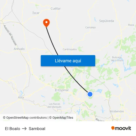 El Boalo to Samboal map