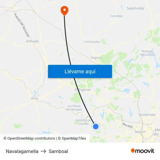 Navalagamella to Samboal map
