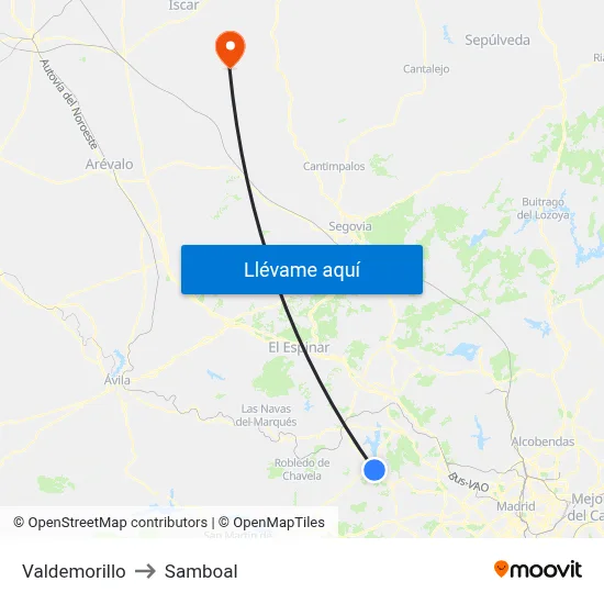 Valdemorillo to Samboal map