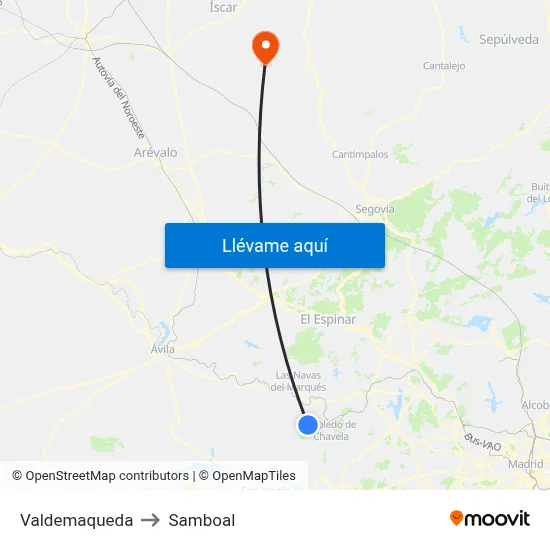 Valdemaqueda to Samboal map