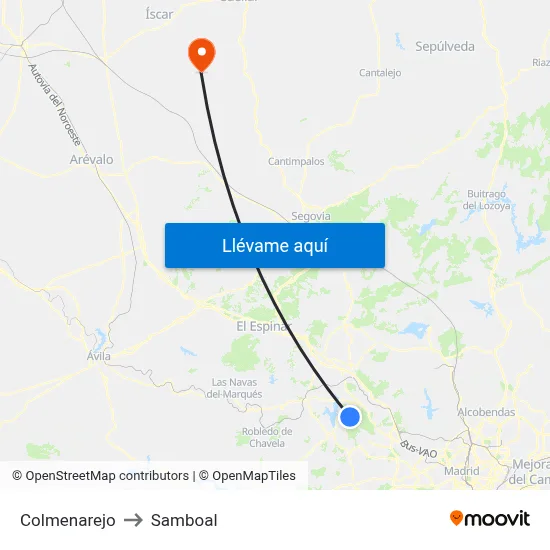 Colmenarejo to Samboal map
