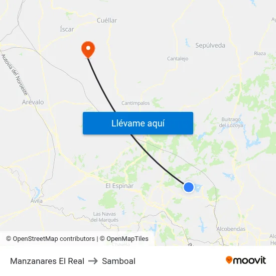 Manzanares El Real to Samboal map