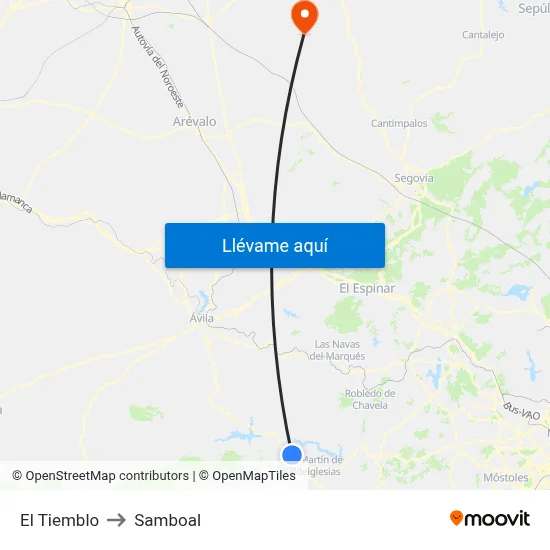 El Tiemblo to Samboal map