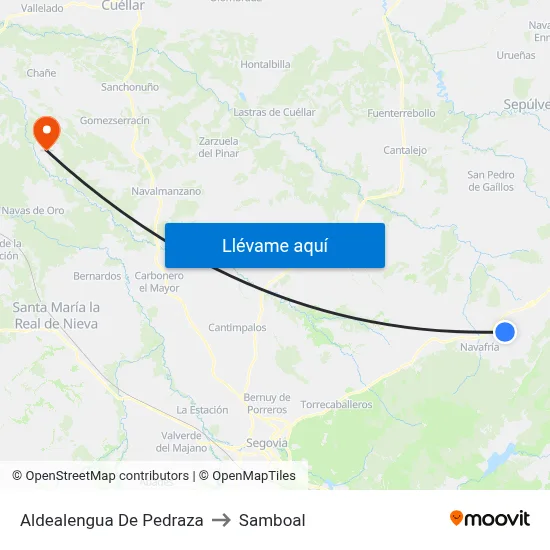 Aldealengua De Pedraza to Samboal map