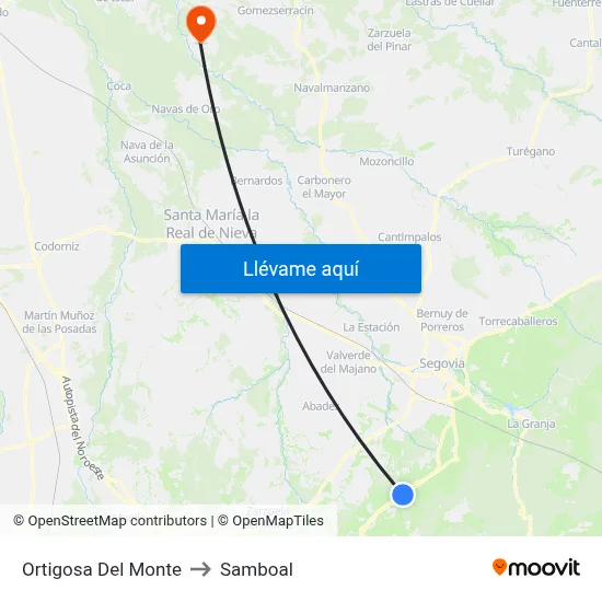 Ortigosa Del Monte to Samboal map